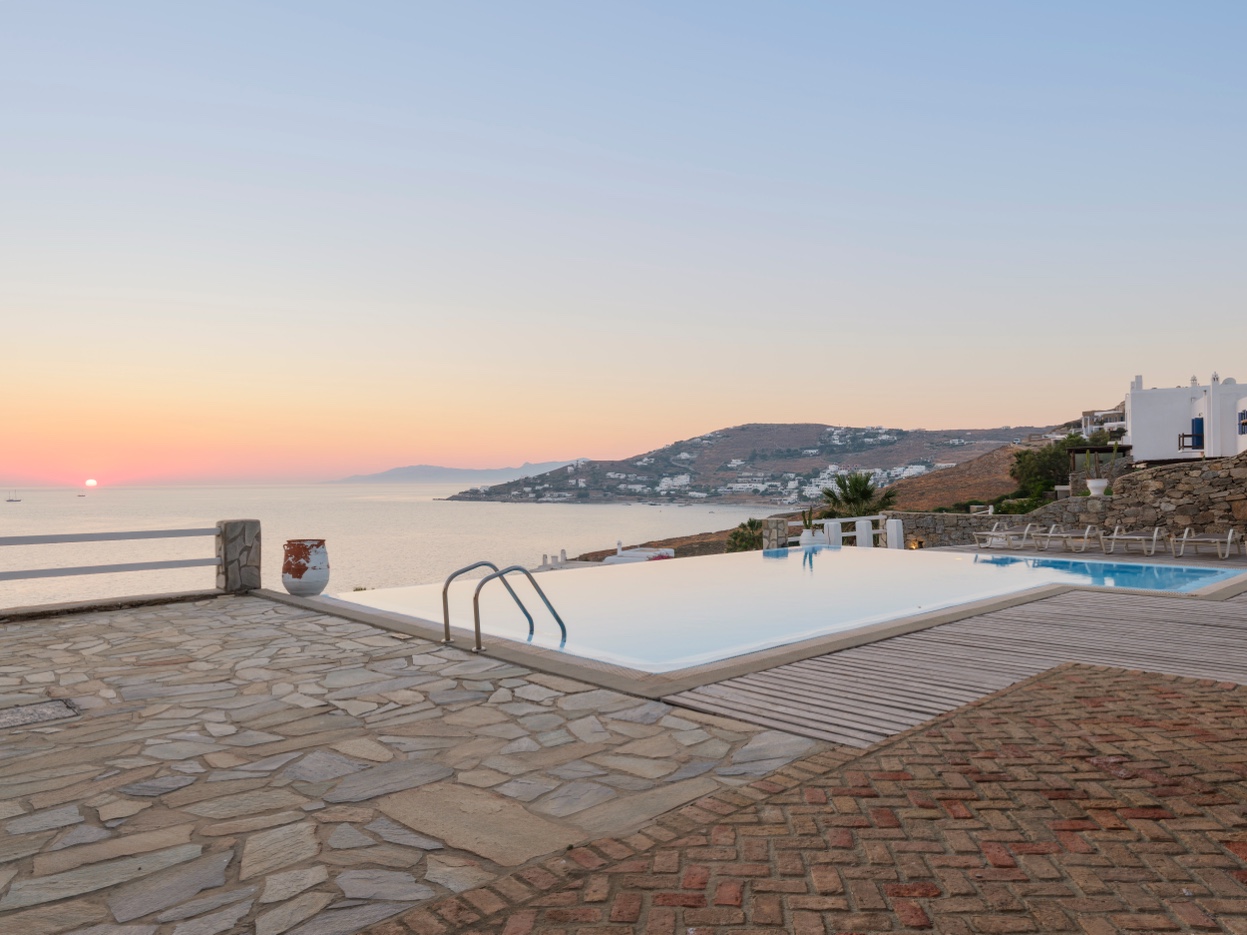 Pool terrace at sunset