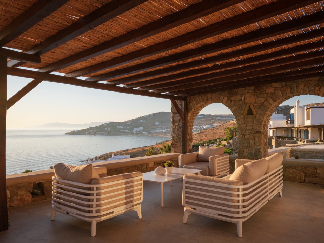 Stone arch terrace with Aegean view